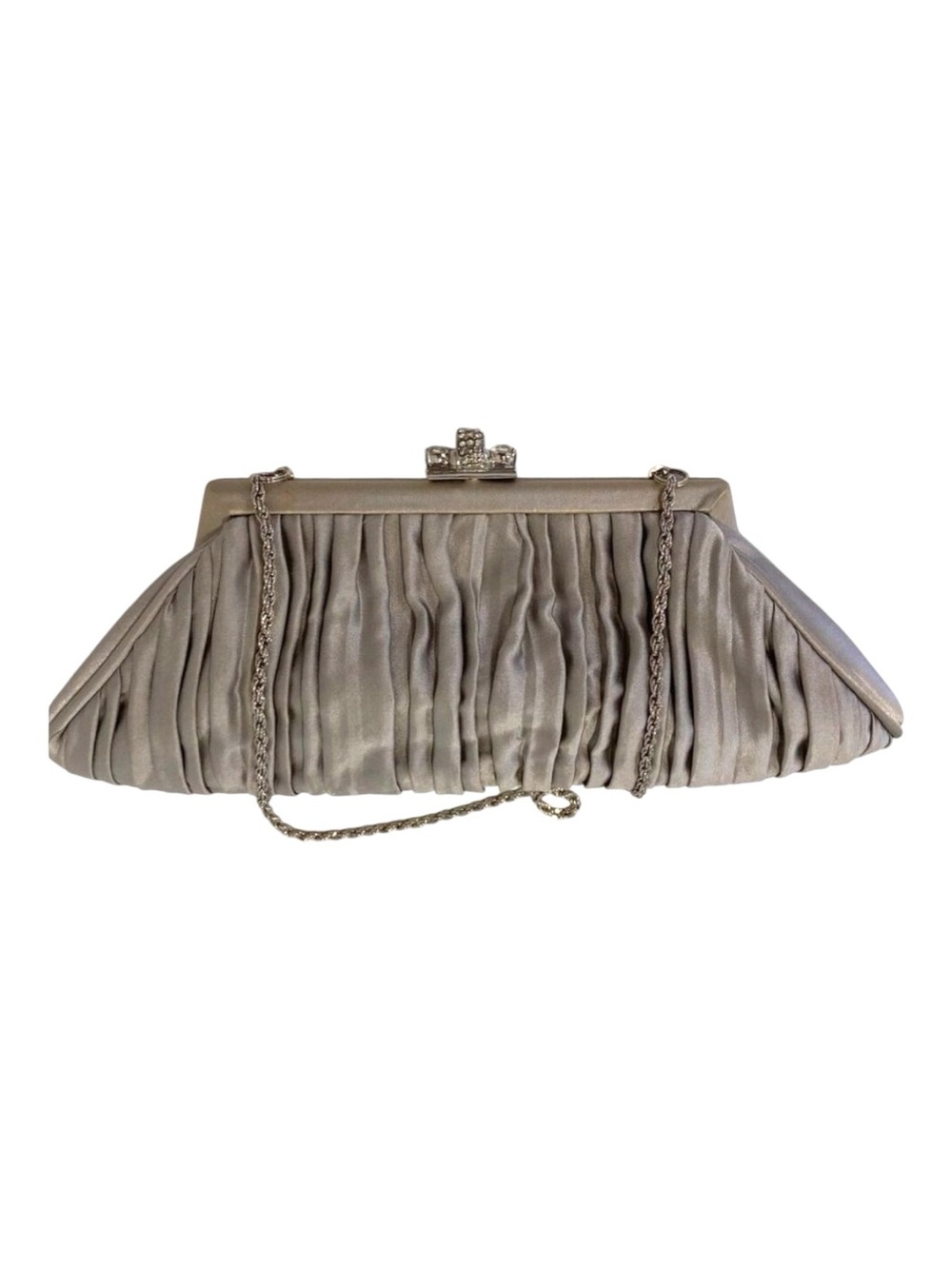 Vintage Sondra Roberts Pleated Satin Clutch Purse With Rhinestone Clasp Evening